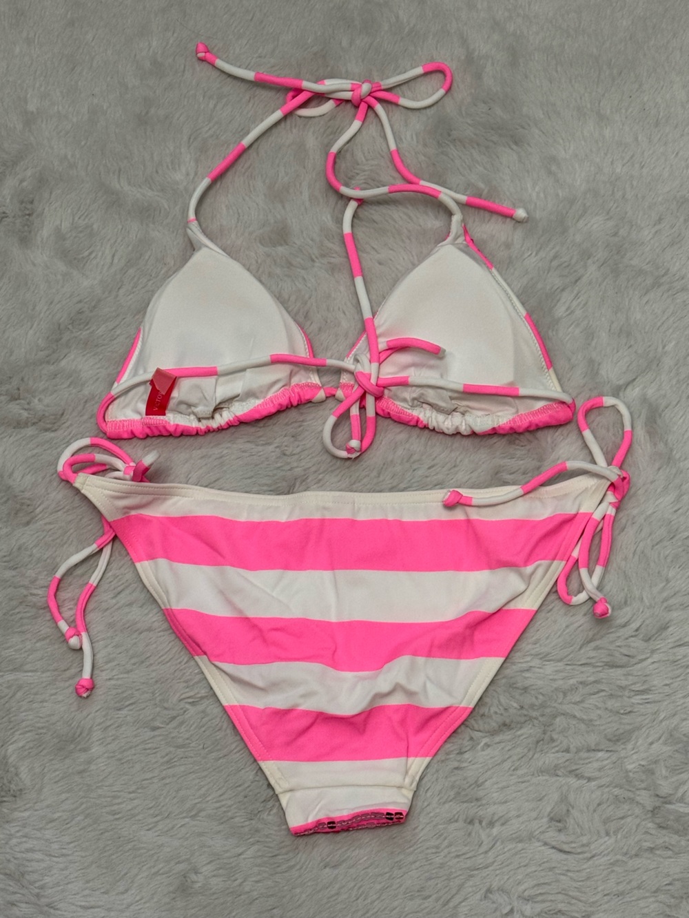 Victoria's Secret Pink and White Sequin Stripe Triangle Bikini - Picture 5 of 6
